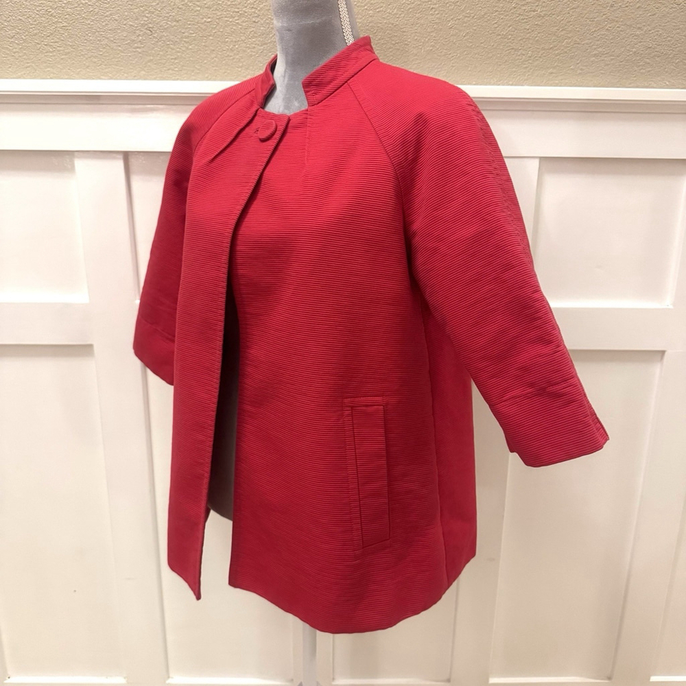 Talbots Single Button Cape Jacket Blazer Size:12 Red Pink 3/4 Sleeve Lined Vent